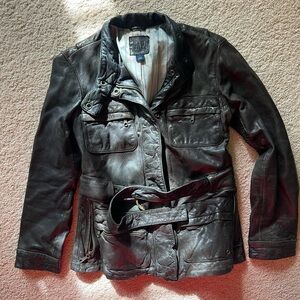 GAP Vintage Black Leather Field Jacket with Belt